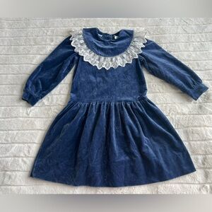 VTG Marshall Fields Kindergarten Renee Michaels Blue Velvet Dress Lace Collar 6